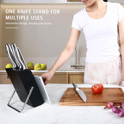 Silver Kitchen knife set of 5, Satin Finish Blade with Hollow Handle, includes 8" Chef, 8" Bread, 8" Santoku, 5" Utility and 3.5" paring knife
