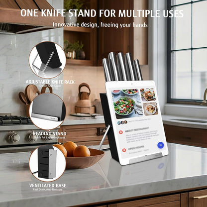 Silver Kitchen knife set of 5, Satin Finish Blade with Hollow Handle, includes 8" Chef, 8" Bread, 8" Santoku, 5" Utility and 3.5" paring knife