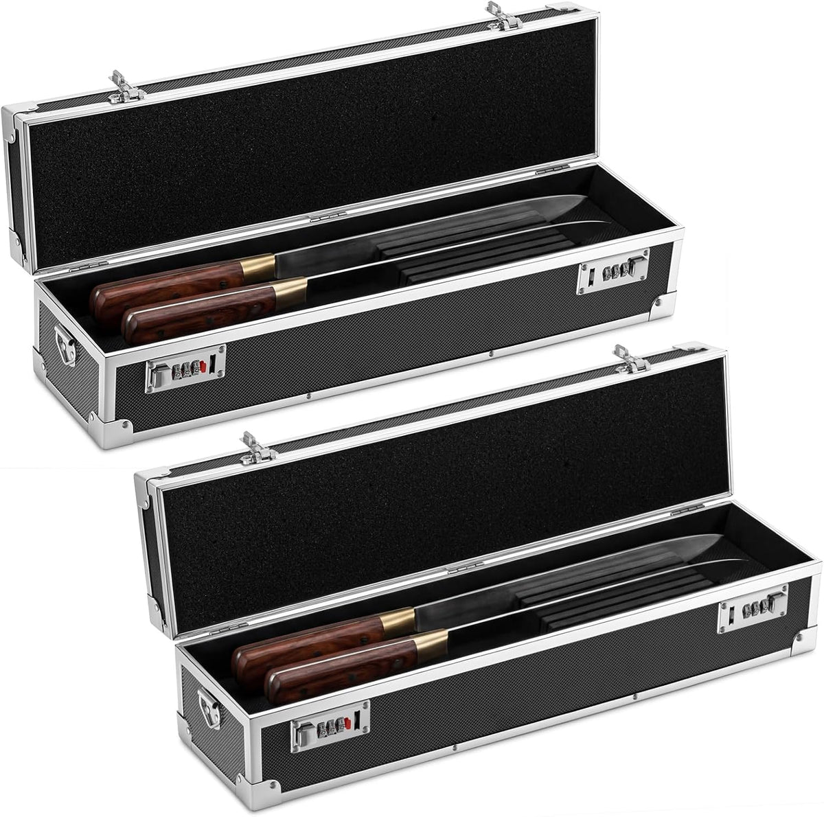 2 Pcs Chef's Knife Cases Aluminum Hard Shell with Double Combination Lock and Compartments Storage Box Portable Organizer with 8 Knife Slots for Cooking Classes