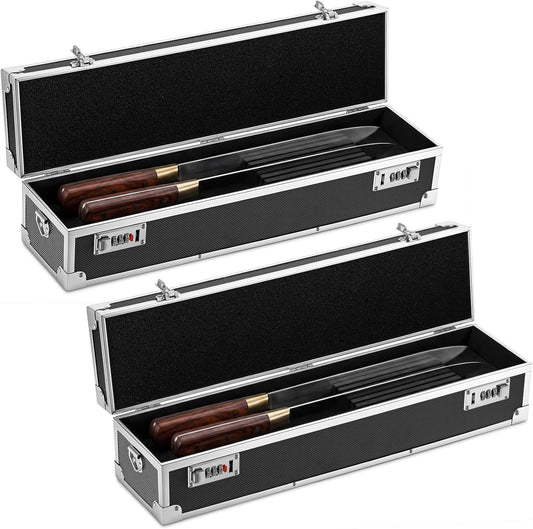 2 Pcs Chef's Knife Cases Aluminum Hard Shell with Double Combination Lock and Compartments Storage Box Portable Organizer with 8 Knife Slots for Cooking Classes