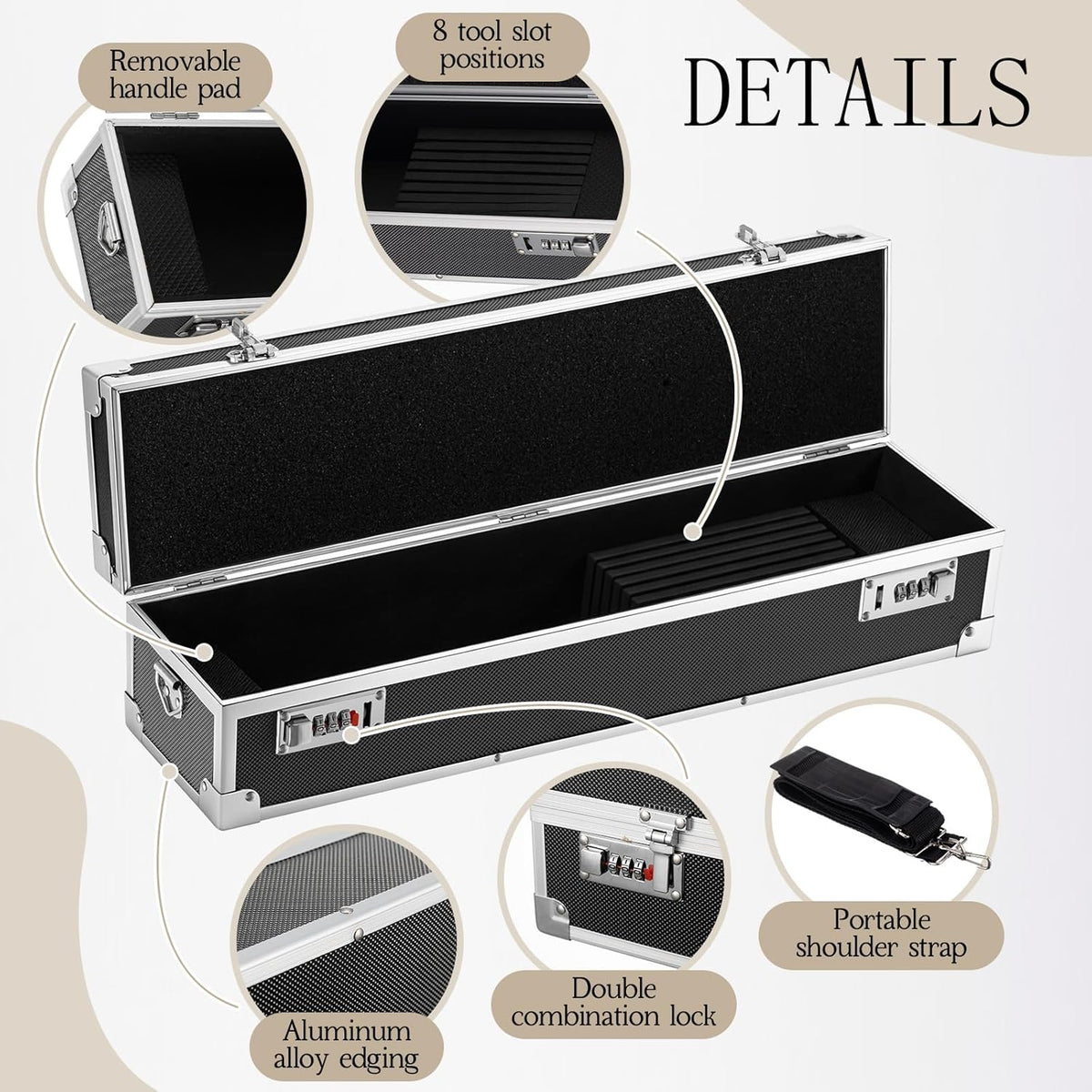 2 Pcs Chef's Knife Cases Aluminum Hard Shell with Double Combination Lock and Compartments Storage Box Portable Organizer with 8 Knife Slots for Cooking Classes