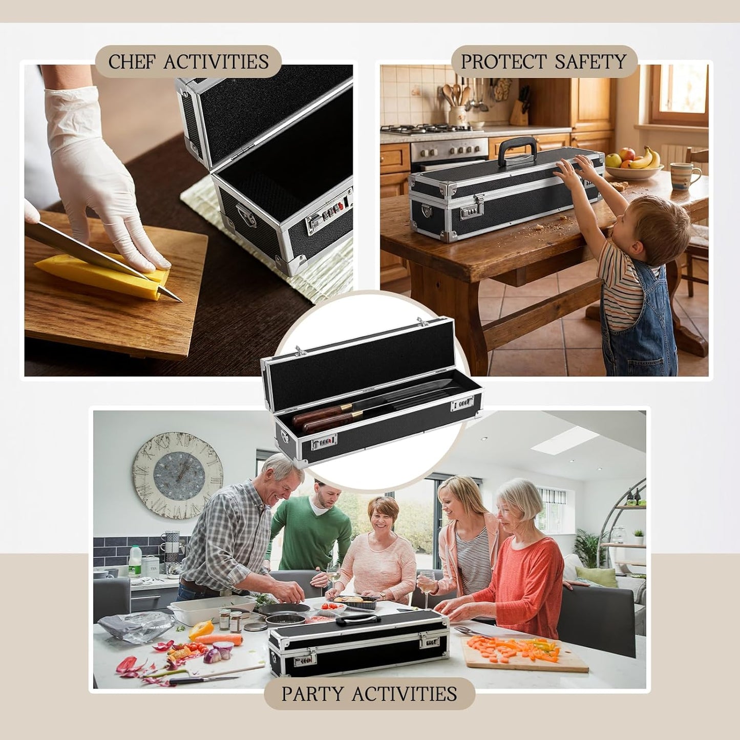 2 Pcs Chef's Knife Cases Aluminum Hard Shell with Double Combination Lock and Compartments Storage Box Portable Organizer with 8 Knife Slots for Cooking Classes