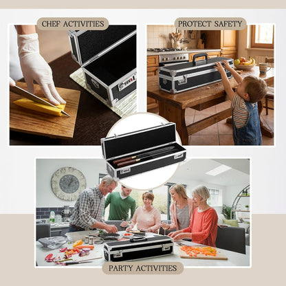 2 Pcs Chef's Knife Cases Aluminum Hard Shell with Double Combination Lock and Compartments Storage Box Portable Organizer with 8 Knife Slots for Cooking Classes