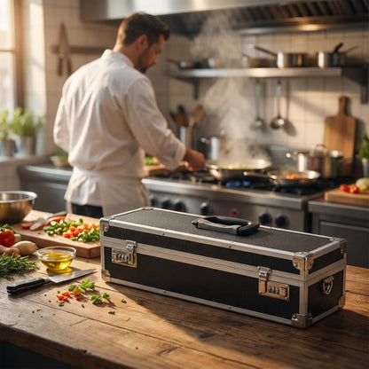 2 Pcs Chef's Knife Cases Aluminum Hard Shell with Double Combination Lock and Compartments Storage Box Portable Organizer with 8 Knife Slots for Cooking Classes
