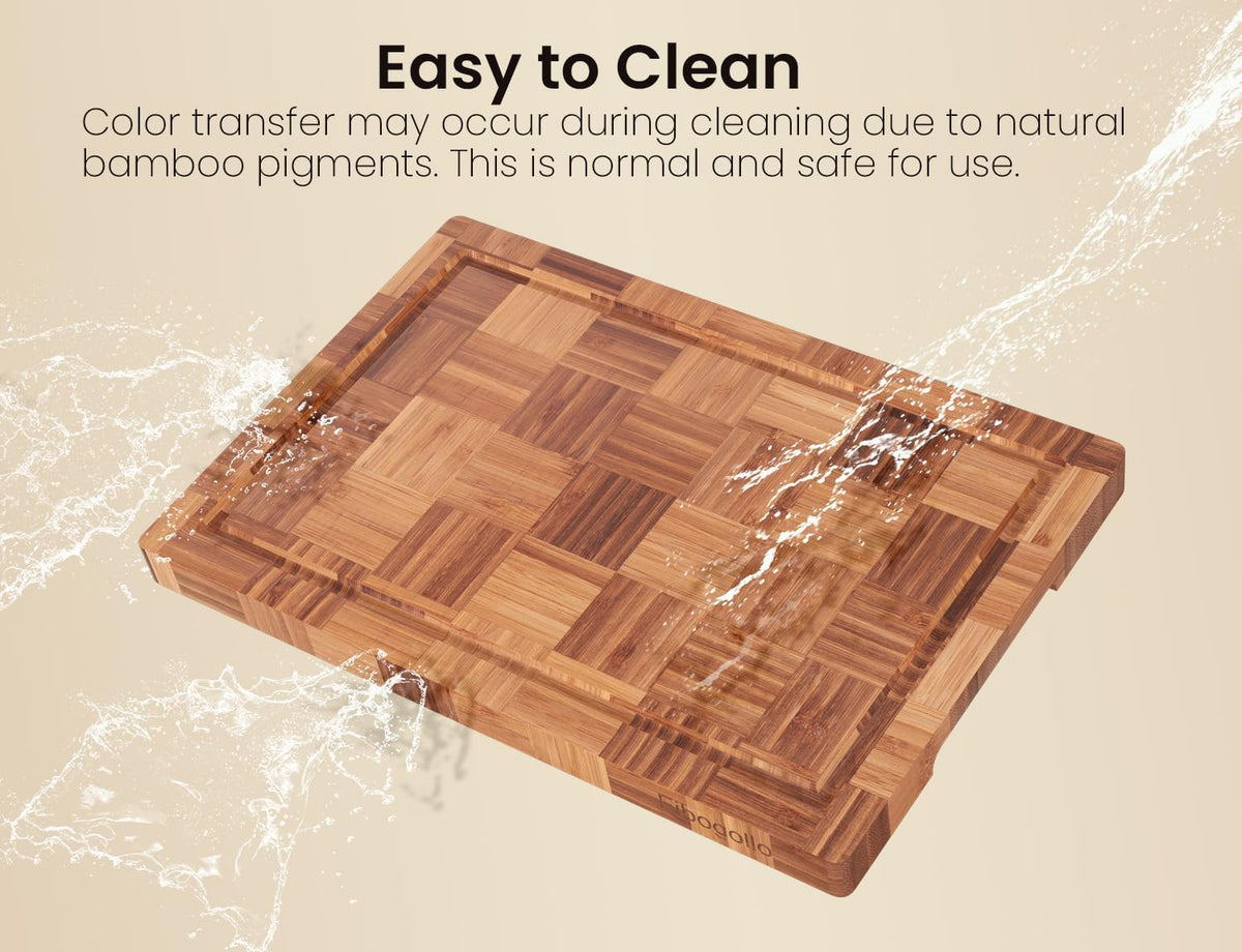 Bamboo Cutting Boards for Kitchen,Chopping Boards Set with Juice Groove,End Grain Bamboo Butcher Block,Serving Board with Holder(3 Pcs)