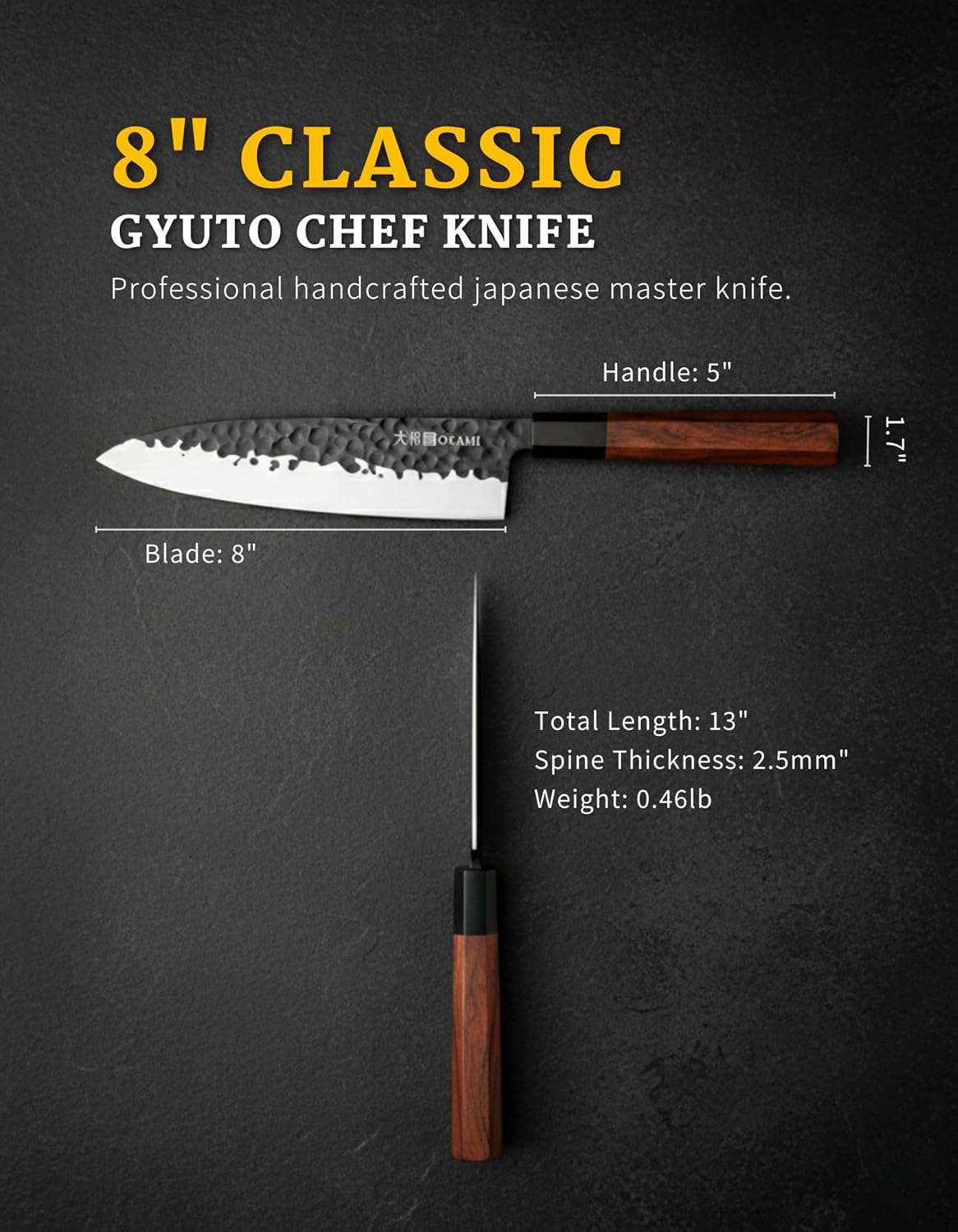 Chef Knife 8 Inch - Hand Forged Kitchen Knife with 67-Layer Japanese Damascus Steel, AUS-10 Core & G10 Handle - Ultra Sharp, Perfectly Balanced Gyuto Knife for Home Chefs and Professionals