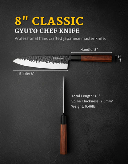 Chef Knife 8 Inch - Hand Forged Kitchen Knife with 67-Layer Japanese Damascus Steel, AUS-10 Core & G10 Handle - Ultra Sharp, Perfectly Balanced Gyuto Knife for Home Chefs and Professionals