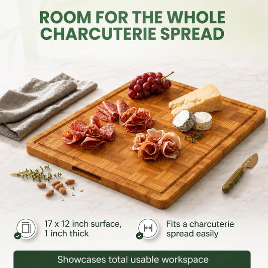 LAIFsolutions Wood Cutting Boards for Kitchen with Juice Groove, Eco-Friendly Wooden Bamboo Chopping board, Food-Safe, Non Plastic Tabla Para, Carbonized Butcher Block for Meat, Veggies Fruits, Large