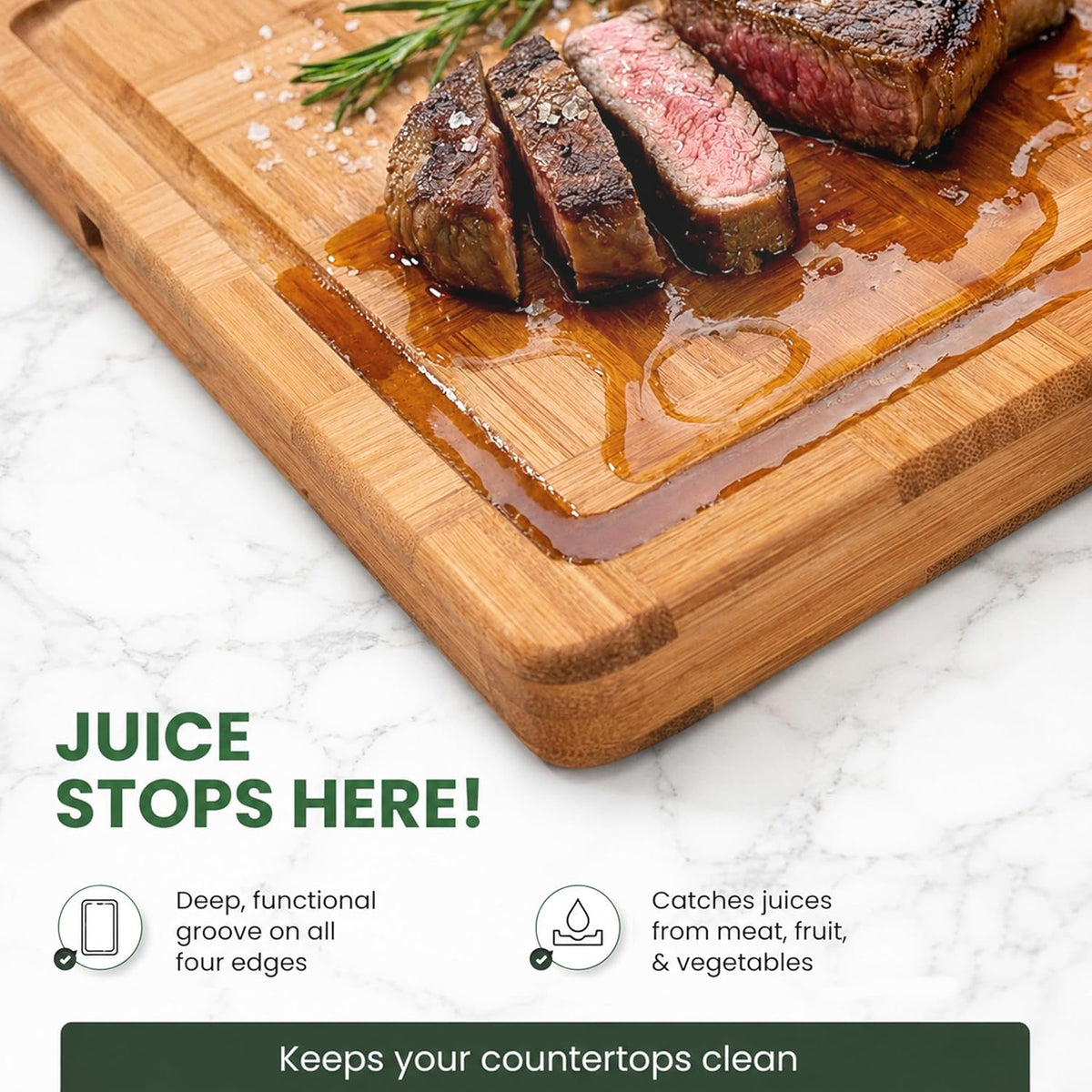 LAIFsolutions Wood Cutting Boards for Kitchen with Juice Groove, Eco-Friendly Wooden Bamboo Chopping board, Food-Safe, Non Plastic Tabla Para, Carbonized Butcher Block for Meat, Veggies Fruits, Large
