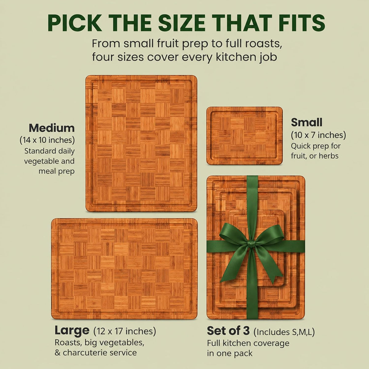 LAIFsolutions Wood Cutting Boards for Kitchen with Juice Groove, Eco-Friendly Wooden Bamboo Chopping board, Food-Safe, Non Plastic Tabla Para, Carbonized Butcher Block for Meat, Veggies Fruits, Large