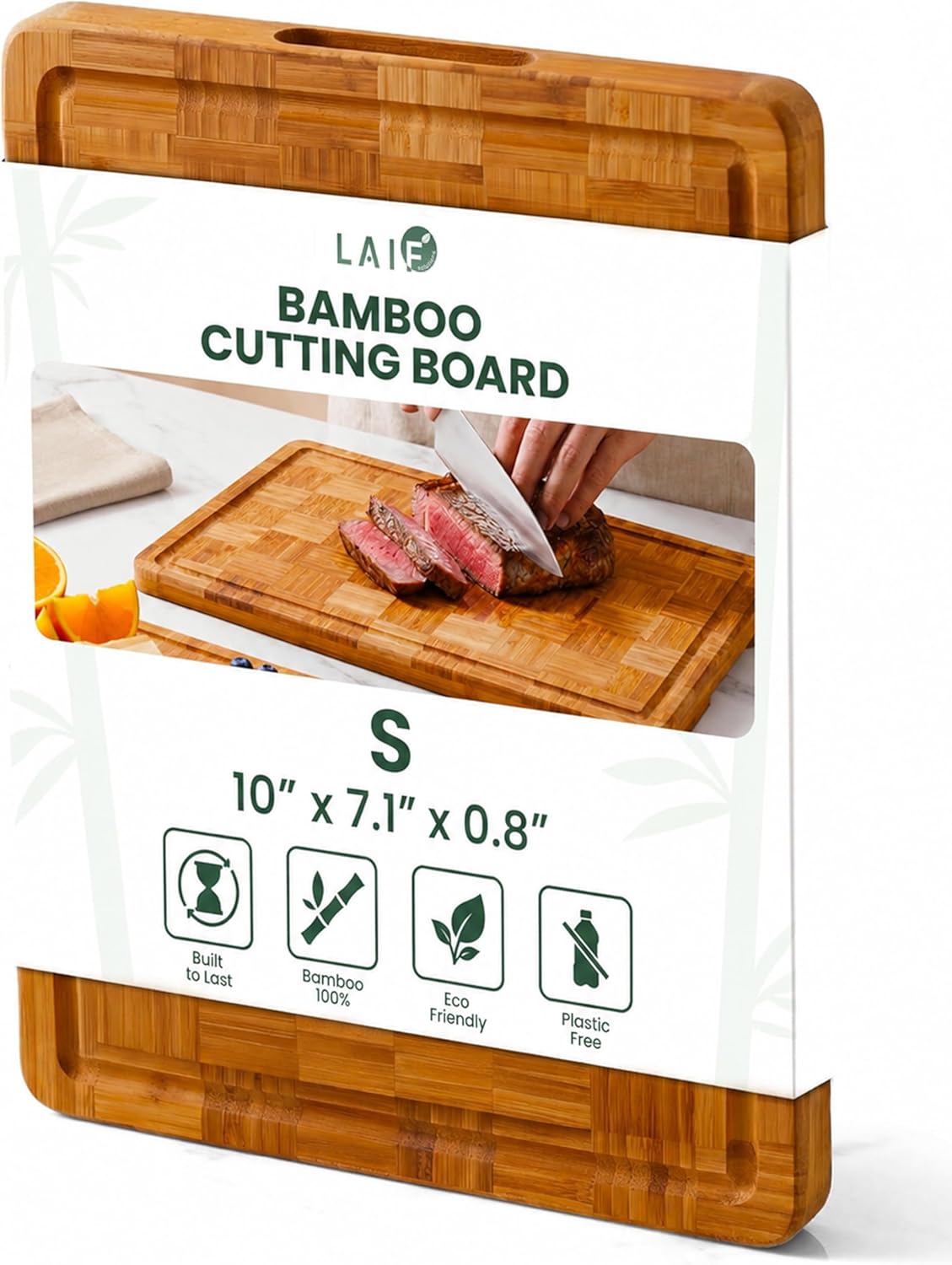 LAIFsolutions Wood Cutting Boards for Kitchen with Juice Groove, Eco-Friendly Wooden Bamboo Chopping board, Food-Safe, Non Plastic Tabla Para, Carbonized Butcher Block for Meat, Veggies Fruits, Large