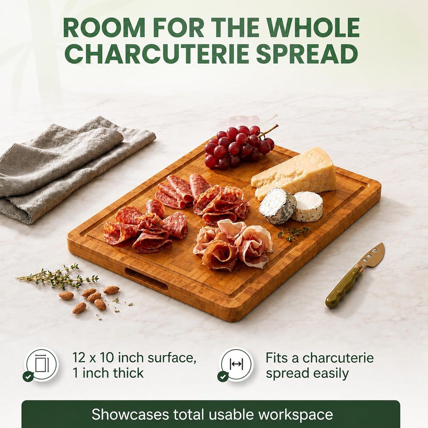 LAIFsolutions Wood Cutting Boards for Kitchen with Juice Groove, Eco-Friendly Wooden Bamboo Chopping board, Food-Safe, Non Plastic Tabla Para, Carbonized Butcher Block for Meat, Veggies Fruits, Large