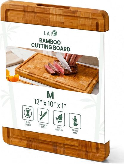 LAIFsolutions Wood Cutting Boards for Kitchen with Juice Groove, Eco-Friendly Wooden Bamboo Chopping board, Food-Safe, Non Plastic Tabla Para, Carbonized Butcher Block for Meat, Veggies Fruits, Large