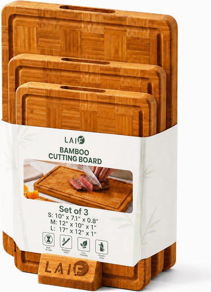 LAIFsolutions Wood Cutting Boards for Kitchen with Juice Groove, Eco-Friendly Wooden Bamboo Chopping board, Food-Safe, Non Plastic Tabla Para, Carbonized Butcher Block for Meat, Veggies Fruits, Large