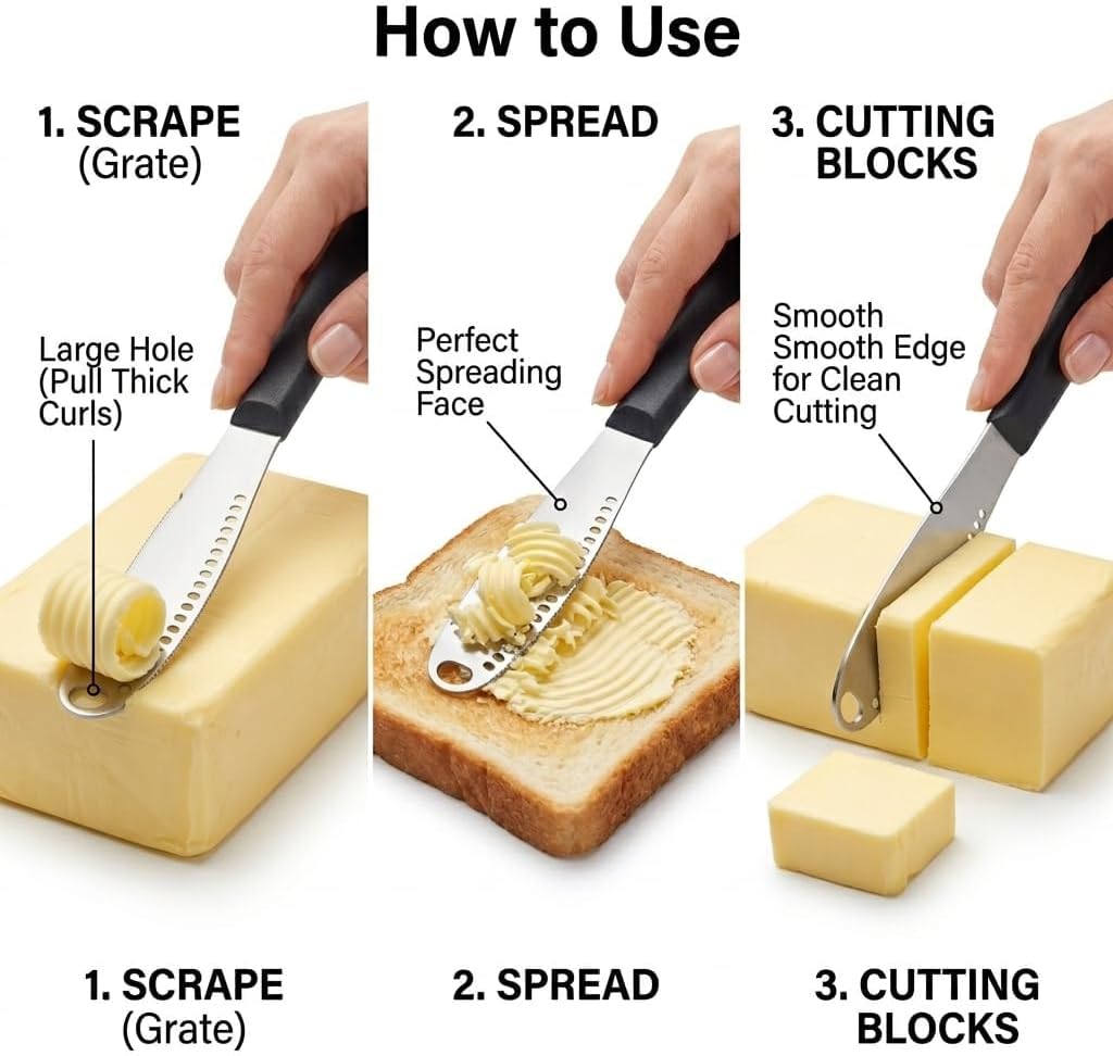 2 PCS Butter Spreader Butter Knife Spreader Butter Curler with Holes | Butter Knives Curler Butter Grater - 3 in 1 Kitchen Gadgets