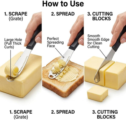 2 PCS Butter Spreader Butter Knife Spreader Butter Curler with Holes | Butter Knives Curler Butter Grater - 3 in 1 Kitchen Gadgets
