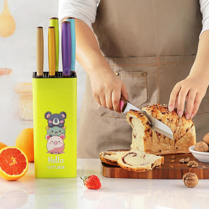Knife Set, 7PCS Stainless Steel Kitchen Knife Block Set, Dishwasher Safe (Stylish Animal Characters)