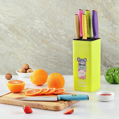 Knife Set, 7PCS Stainless Steel Kitchen Knife Block Set, Dishwasher Safe (Stylish Animal Characters)