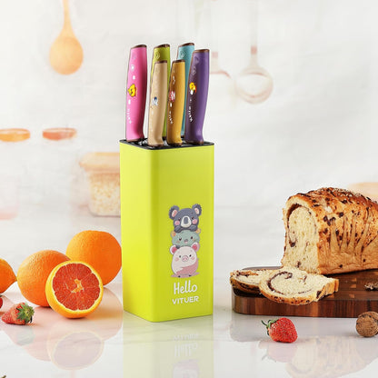 Knife Set, 7PCS Stainless Steel Kitchen Knife Block Set, Dishwasher Safe (Stylish Animal Characters)