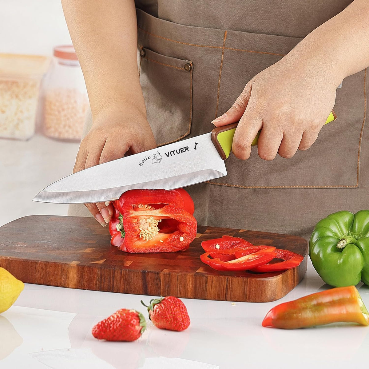 Knife Set, 7PCS Stainless Steel Kitchen Knife Block Set, Dishwasher Safe (Stylish Animal Characters)