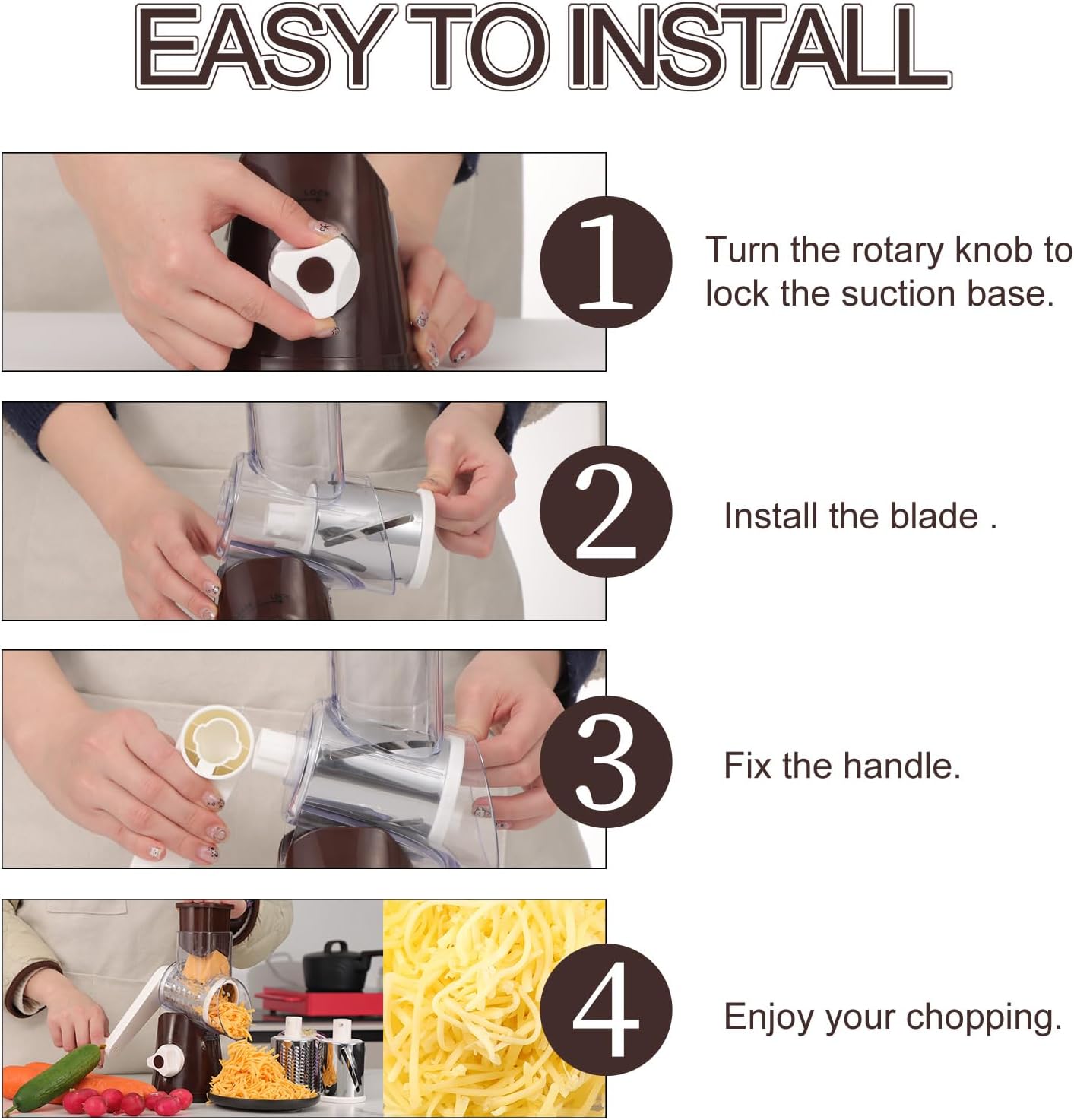 Rotary Cheese Grater Hand Crank, Kitchen Shredder Speed Mandolin Slicer Nuts Grinder with Handle and Drum Blades for Cheese, Vegetable, Walnuts, Chocolate, Potato, Carrot, 3 Blades, White