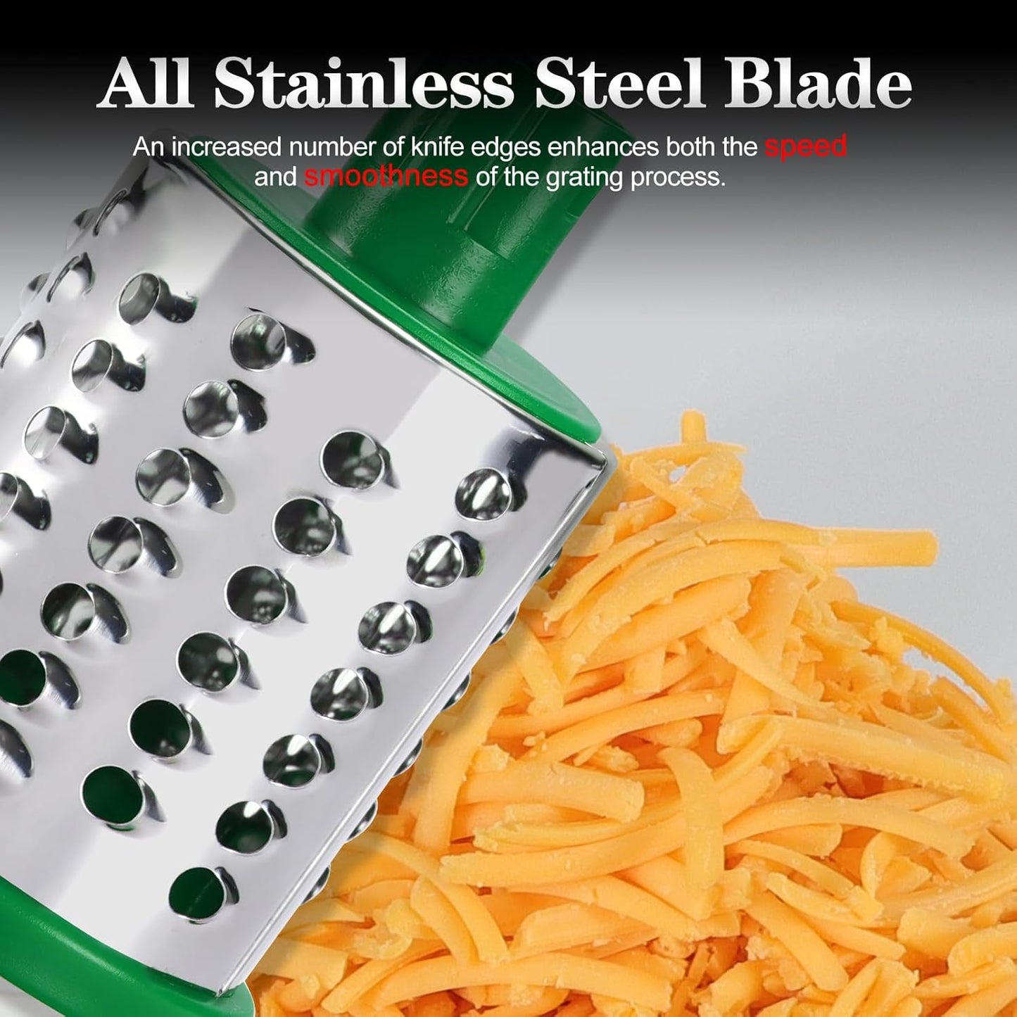 Rotary Cheese Grater Hand Crank, Kitchen Shredder Speed Mandolin Slicer Nuts Grinder with Handle and Drum Blades for Cheese, Vegetable, Walnuts, Chocolate, Potato, Carrot, 3 Blades, White