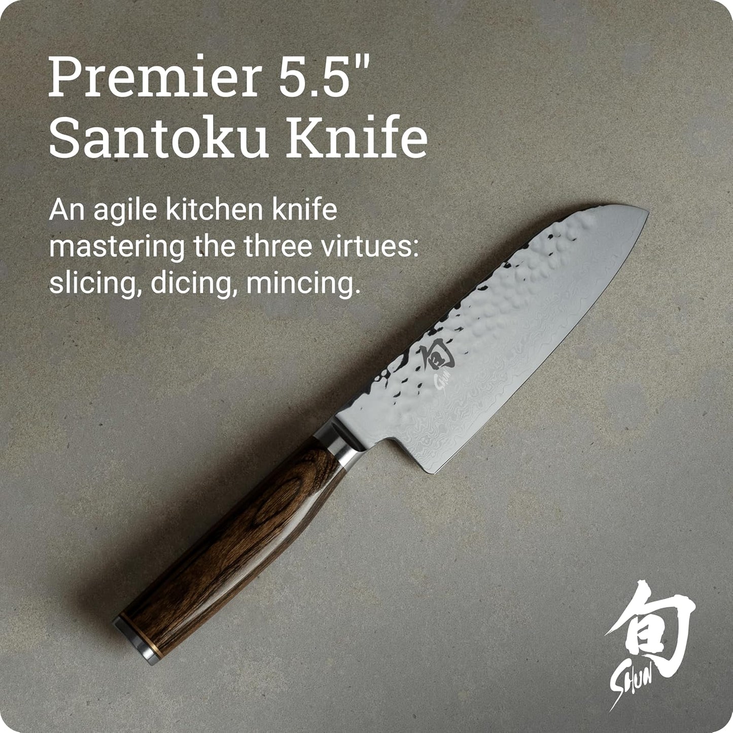 Premier 5.5" Santoku Knife, Handcrafted and Hand-Sharpened Japanese All Purpose Knife, VG-MAX Core with Damascus Stainless Steel Cladding, Pakkawood Handle, Versatile Japanese Cutting Tool