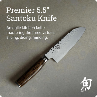 Premier 5.5" Santoku Knife, Handcrafted and Hand-Sharpened Japanese All Purpose Knife, VG-MAX Core with Damascus Stainless Steel Cladding, Pakkawood Handle, Versatile Japanese Cutting Tool