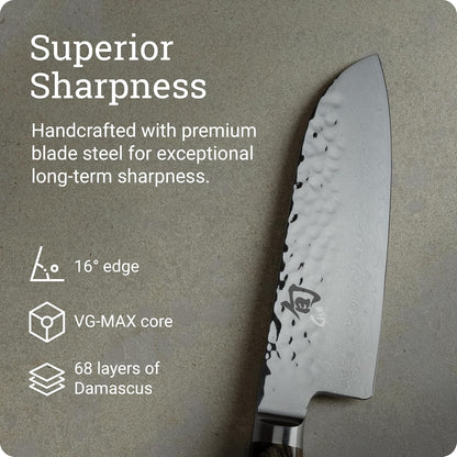 Premier 5.5" Santoku Knife, Handcrafted and Hand-Sharpened Japanese All Purpose Knife, VG-MAX Core with Damascus Stainless Steel Cladding, Pakkawood Handle, Versatile Japanese Cutting Tool