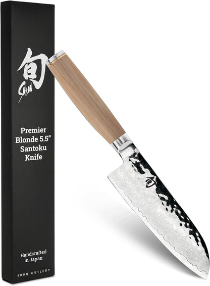 Premier 5.5" Santoku Knife, Handcrafted and Hand-Sharpened Japanese All Purpose Knife, VG-MAX Core with Damascus Stainless Steel Cladding, Pakkawood Handle, Versatile Japanese Cutting Tool