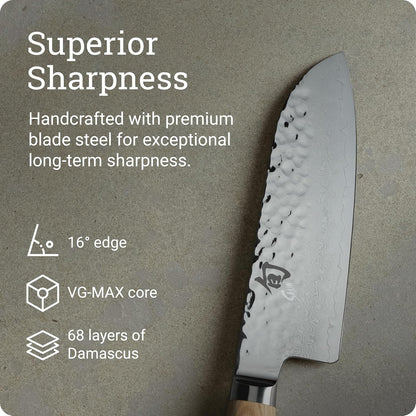 Premier 5.5" Santoku Knife, Handcrafted and Hand-Sharpened Japanese All Purpose Knife, VG-MAX Core with Damascus Stainless Steel Cladding, Pakkawood Handle, Versatile Japanese Cutting Tool