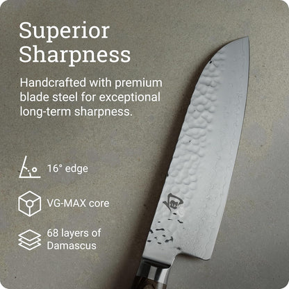 Premier 5.5" Santoku Knife, Handcrafted and Hand-Sharpened Japanese All Purpose Knife, VG-MAX Core with Damascus Stainless Steel Cladding, Pakkawood Handle, Versatile Japanese Cutting Tool