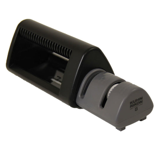 Knife Sharpener, Dual Pull Through Sharpener for Straight and Serrated Knives, Compact Ceramic Sharpener, Black
