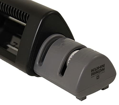 Knife Sharpener, Dual Pull Through Sharpener for Straight and Serrated Knives, Compact Ceramic Sharpener, Black