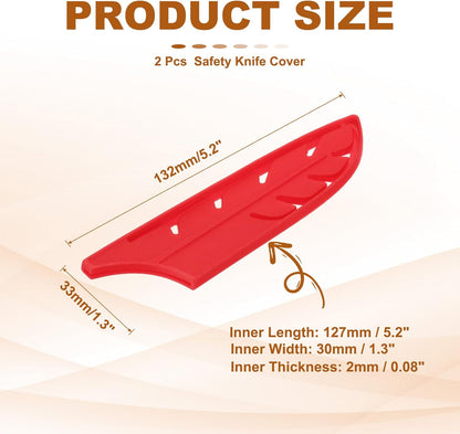 ABS Safety Knife Cover Sleeves for 5" Santoku Knife, Universal Chopping Edge Guard Blade Protector Sheath for Kitchen Bar, Red, 12.7cm L, Pack of 2