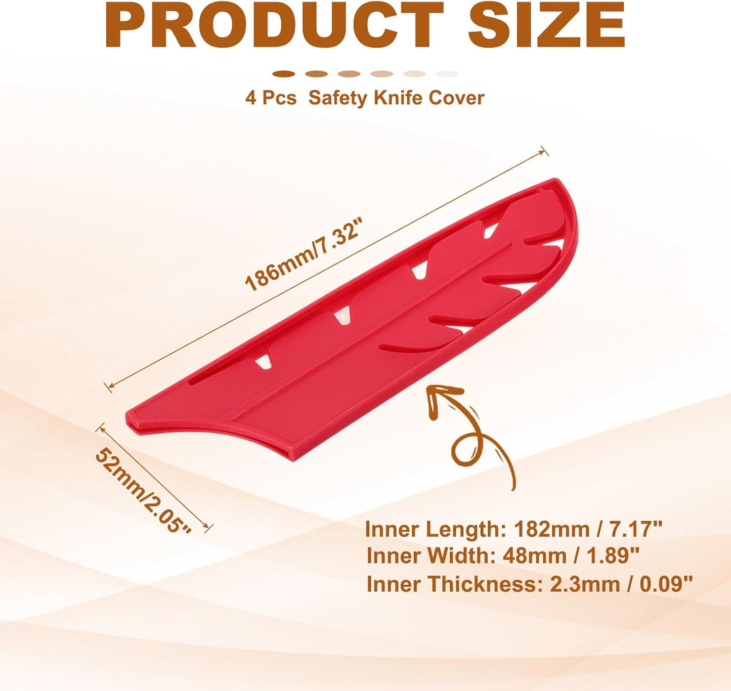 ABS Safety Knife Cover Sleeves for 5" Santoku Knife, Universal Chopping Edge Guard Blade Protector Sheath for Kitchen Bar, Red, 12.7cm L, Pack of 2
