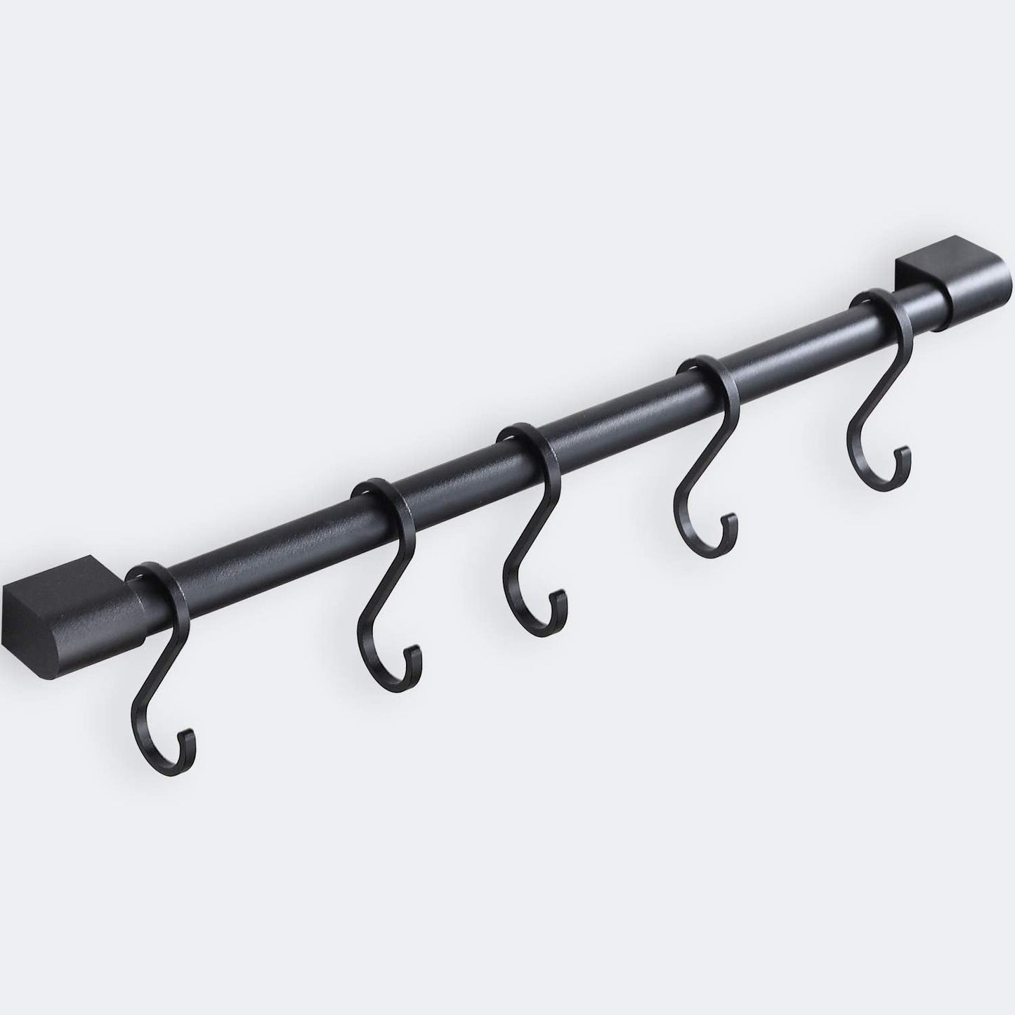 Black Kitchen Rail with Hooks, 17.3 Inch Kitchen Rod with 5 Hooks | Pan and Pot Hangers for Kitchen Wall Mounted, Kitchen Utensil Bar with Removable S Hook, Aluminum