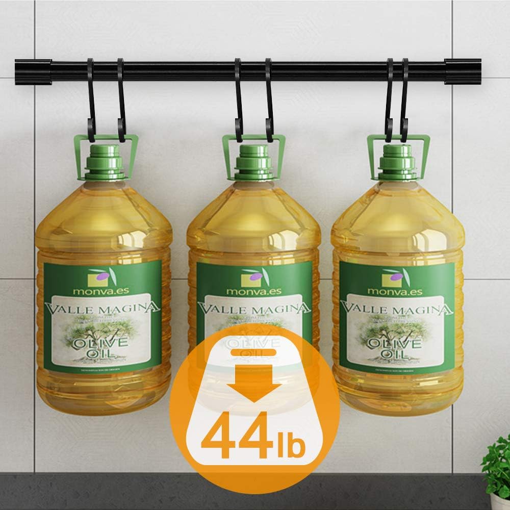 Black Kitchen Rail with Hooks, 17.3 Inch Kitchen Rod with 5 Hooks | Pan and Pot Hangers for Kitchen Wall Mounted, Kitchen Utensil Bar with Removable S Hook, Aluminum