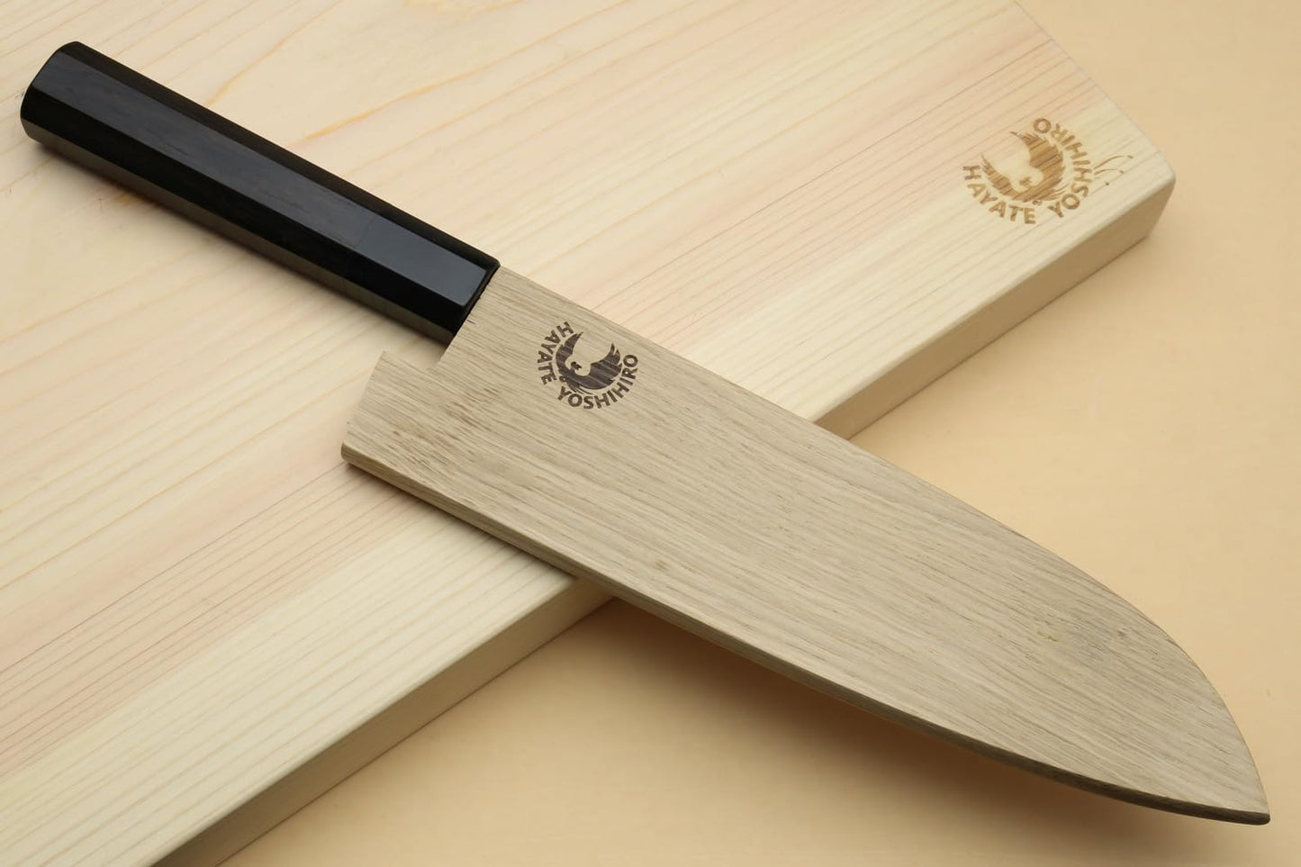 Yoshihiro Kurouchi Black-Forged Blue Steel Stainless Clad Santoku Multipurpose Knife Ebony Handle (6.5'' (165mm) & Saya)