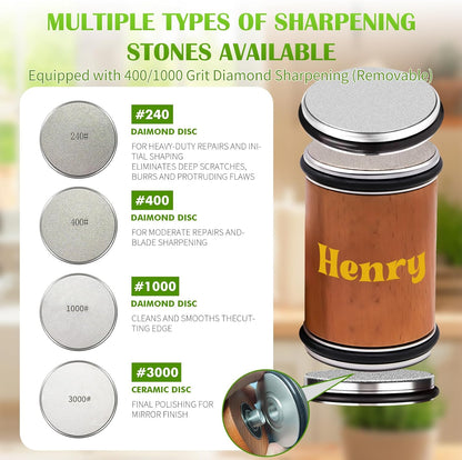 Personalized Rolling Knife Sharpener Kit, Knife Sharpener Tool with Replaceable Discs, 15° & 20° Magnetic Angles for Any Blade Hardness, knife Sharpener for Chefs & Cooks, knife collectors