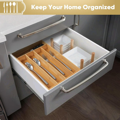 Silverware Organizer, 10 Inch Utensil Organizer Kitchen Drawer Organizer Bamboo Silverware Holder Cutlery Tray Organizer in Drawer Flatware Organizer Tray(5 slots, Natural