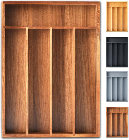 Silverware Organizer, 10 Inch Utensil Organizer Kitchen Drawer Organizer Bamboo Silverware Holder Cutlery Tray Organizer in Drawer Flatware Organizer Tray(5 slots, Natural