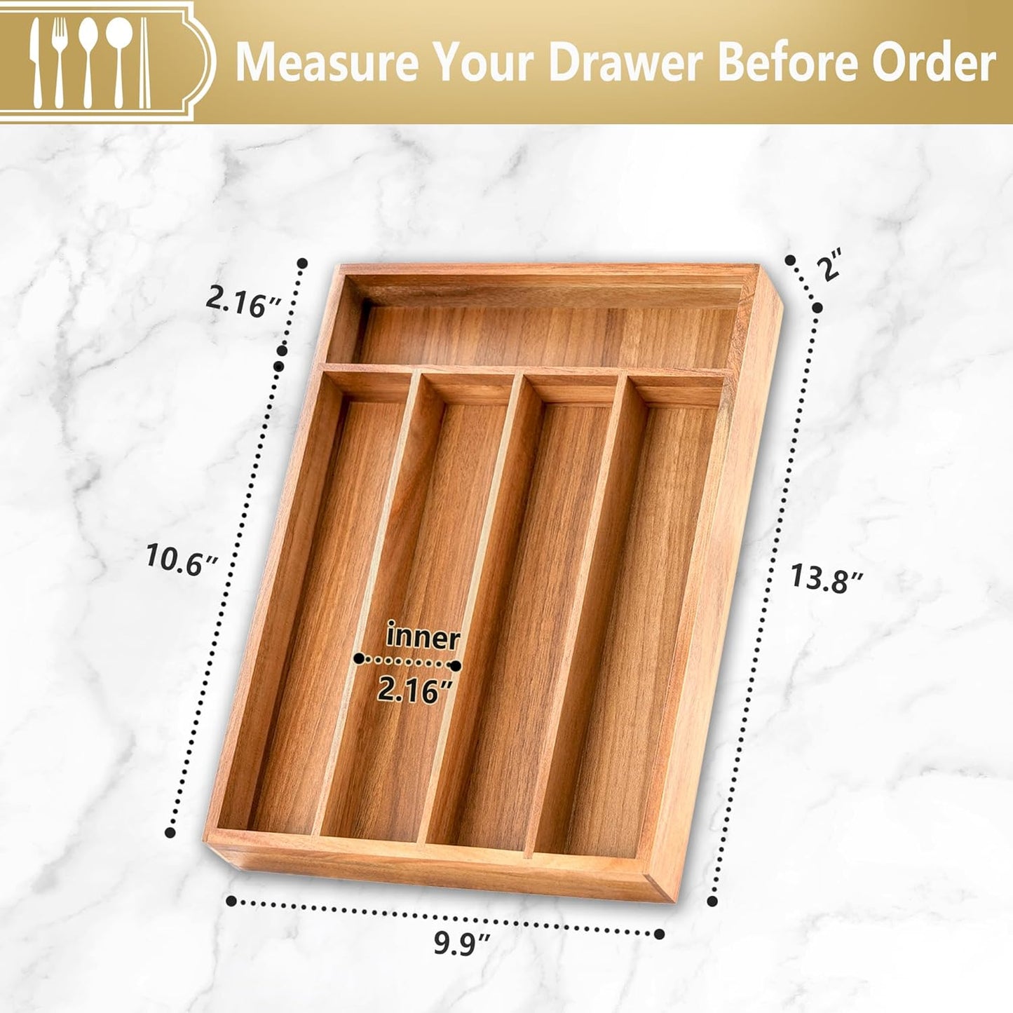 Silverware Organizer, 10 Inch Utensil Organizer Kitchen Drawer Organizer Bamboo Silverware Holder Cutlery Tray Organizer in Drawer Flatware Organizer Tray(5 slots, Natural
