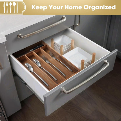 Silverware Organizer, 10 Inch Utensil Organizer Kitchen Drawer Organizer Bamboo Silverware Holder Cutlery Tray Organizer in Drawer Flatware Organizer Tray(5 slots, Natural