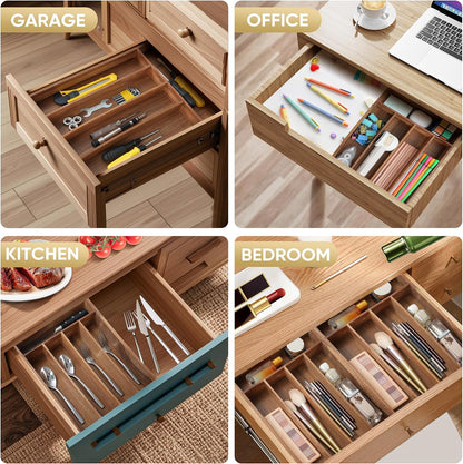 Silverware Organizer, 10 Inch Utensil Organizer Kitchen Drawer Organizer Bamboo Silverware Holder Cutlery Tray Organizer in Drawer Flatware Organizer Tray(5 slots, Natural