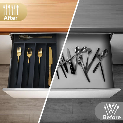 Silverware Organizer, 10 Inch Utensil Organizer Kitchen Drawer Organizer Bamboo Silverware Holder Cutlery Tray Organizer in Drawer Flatware Organizer Tray(5 slots, Natural