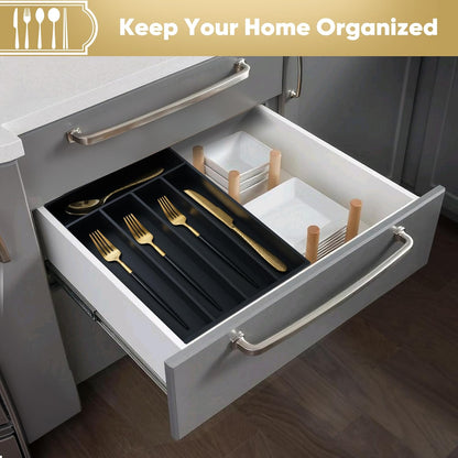 Silverware Organizer, 10 Inch Utensil Organizer Kitchen Drawer Organizer Bamboo Silverware Holder Cutlery Tray Organizer in Drawer Flatware Organizer Tray(5 slots, Natural
