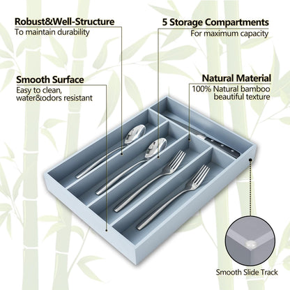 Silverware Organizer, 10 Inch Utensil Organizer Kitchen Drawer Organizer Bamboo Silverware Holder Cutlery Tray Organizer in Drawer Flatware Organizer Tray(5 slots, Natural