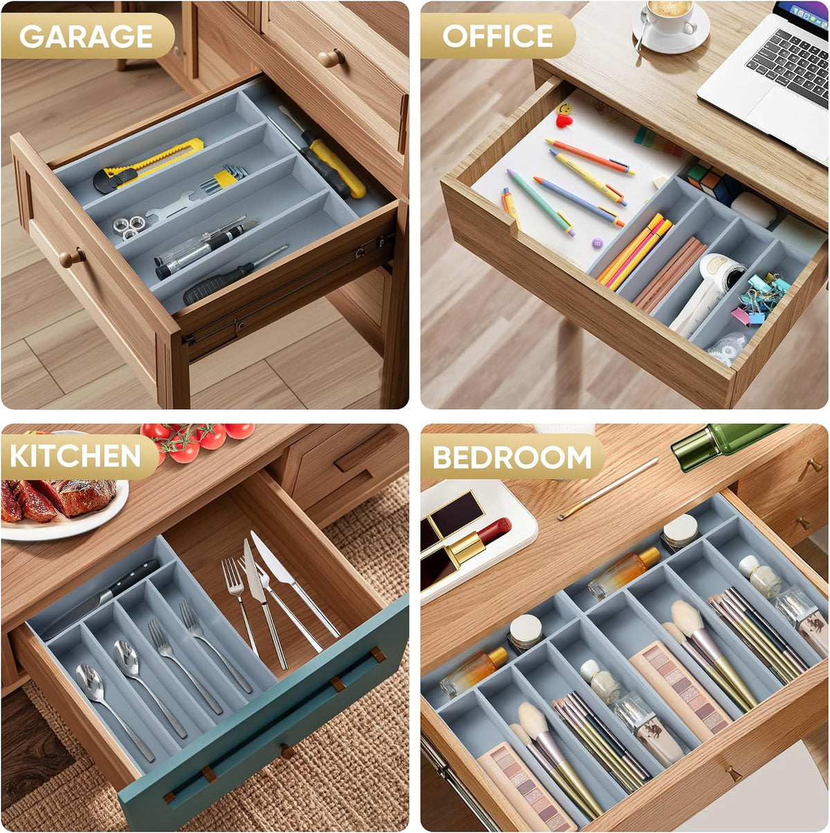 Silverware Organizer, 10 Inch Utensil Organizer Kitchen Drawer Organizer Bamboo Silverware Holder Cutlery Tray Organizer in Drawer Flatware Organizer Tray(5 slots, Natural