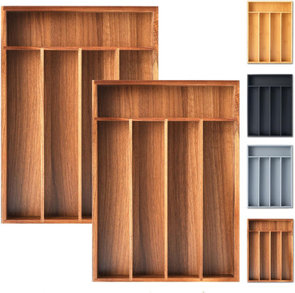 Silverware Organizer, 10 Inch Utensil Organizer Kitchen Drawer Organizer Bamboo Silverware Holder Cutlery Tray Organizer in Drawer Flatware Organizer Tray(5 slots, Natural